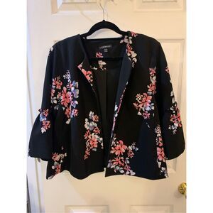 LANE BRYANT BLAZER OPEN FRONT BELL SLEEVES BOHO BLACK FLOWERED PRINT SZ 18/20P